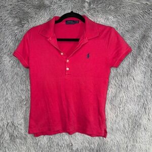 Ralph Lauren Polo Shirt Women Medium Pink Short Sleeve Collared Embroidered Logo